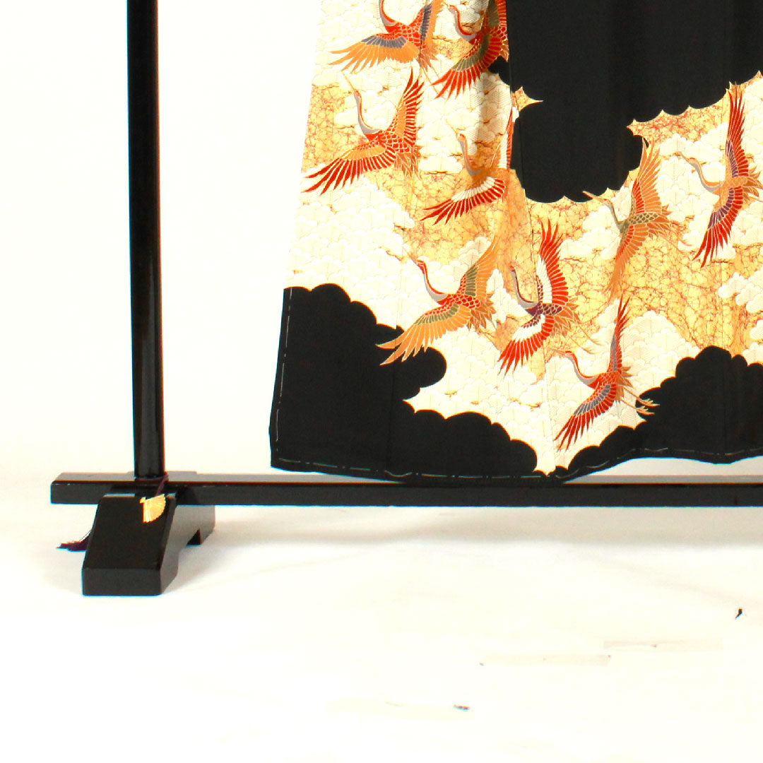 黒留袖 身丈155.5cm 裄丈61.5cm 袷 京友禅 鶴 片喰 正絹 Bランク 五つ紋 黒系 1111000344310