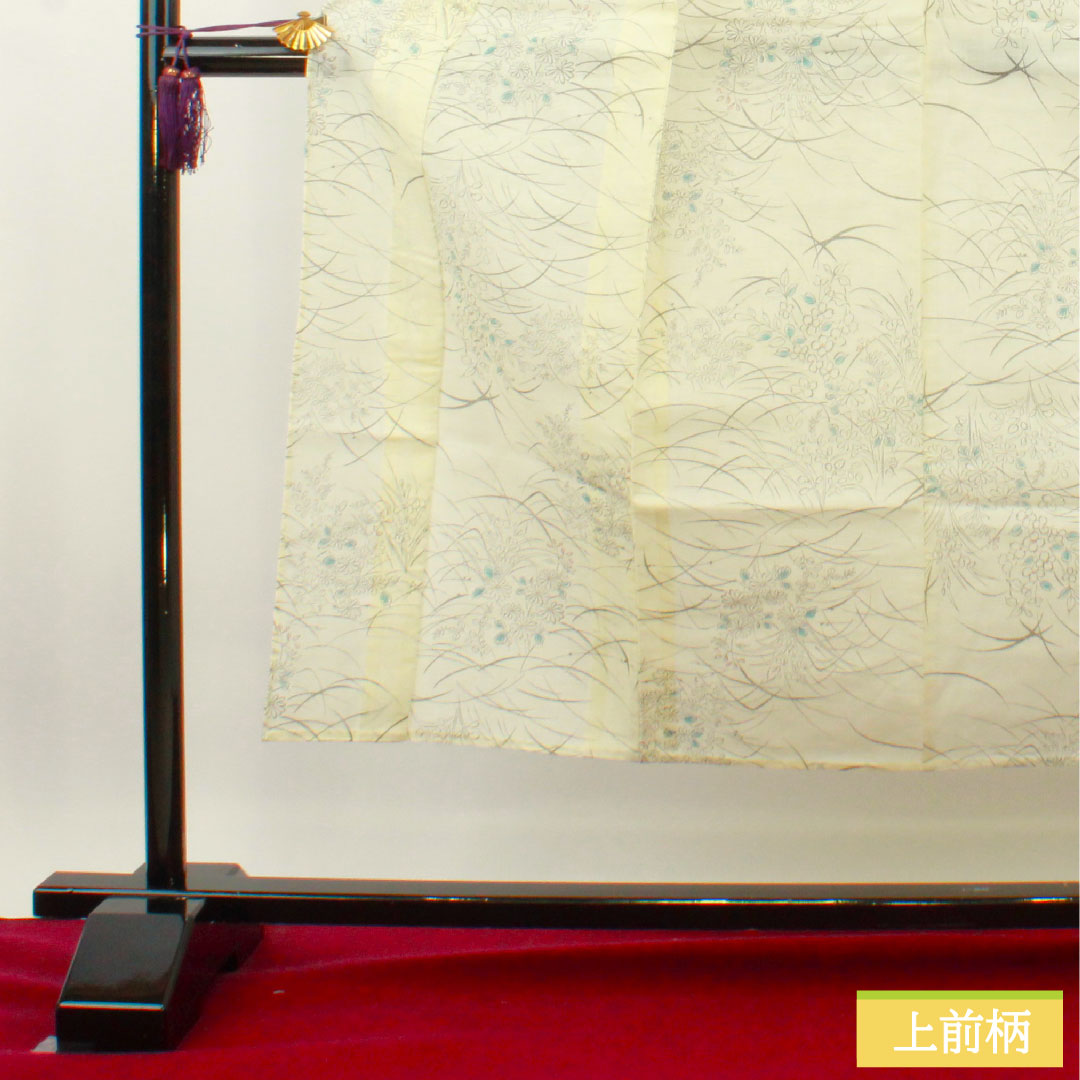 夏物 正絹 紬 身丈151cm 裄丈60.5cm 白百合色(しらゆりいろ) 草花模様 紗 Sランク クリーム系 1132001862215