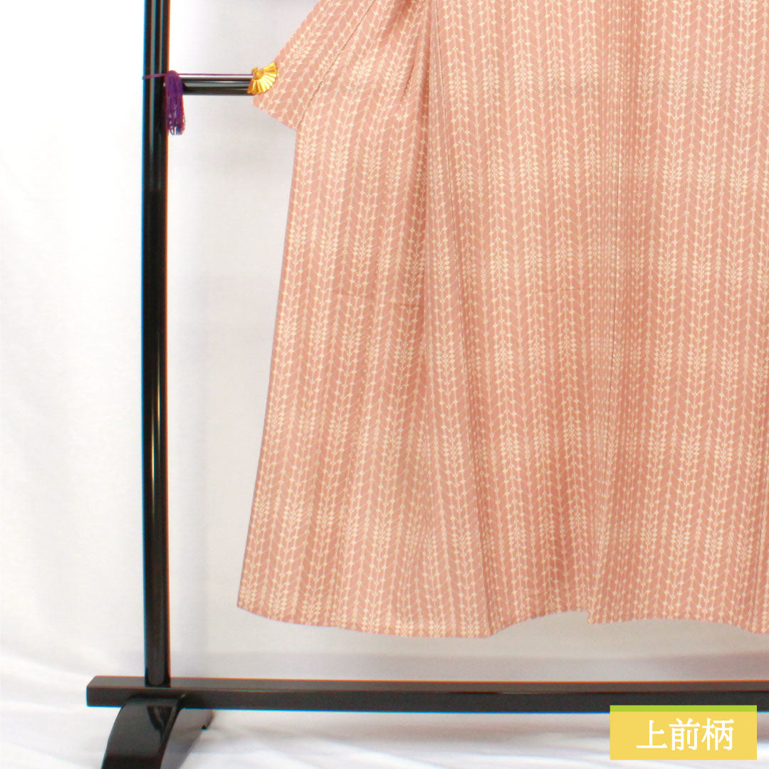 小紋 正絹 Aランク 身丈144.5cm 裄丈60.5cm 単衣 嵯峨鼠色(さがねずいろ) 幾何学模様 ピンク系 1115007623113