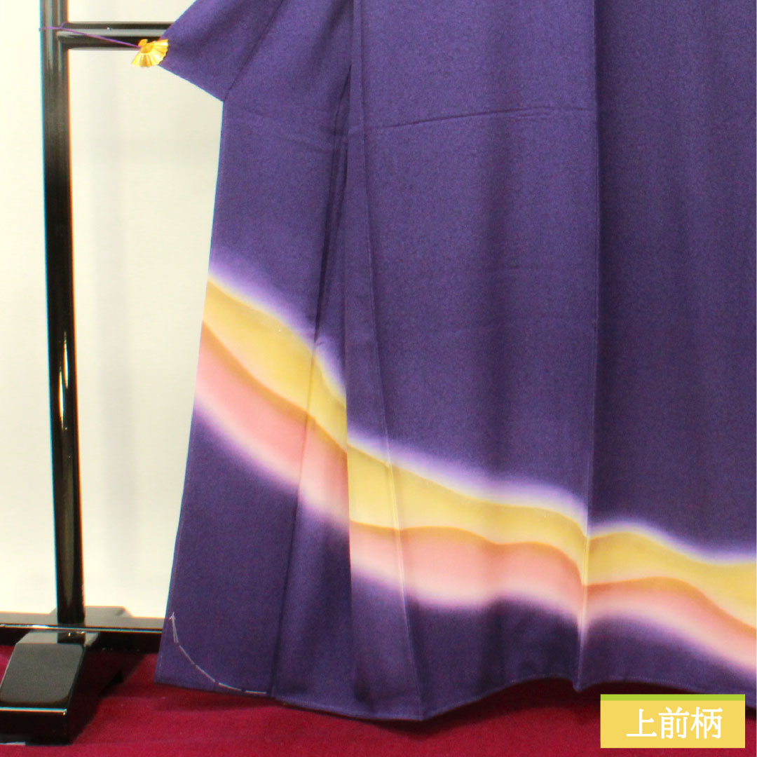 訪問着 正絹 袷 身丈163.5cm 裄丈68cm 江戸紫色(えどむらさきいろ) タタキ染 遠山模様 しあわせガード加工 Sランク 紫系 1112004862420