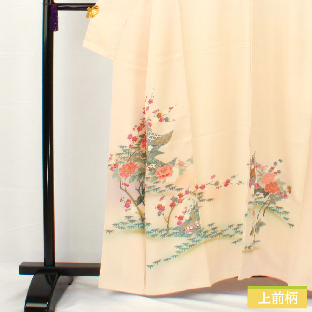 訪問着 正絹 袷 身丈161.5cm 裄丈63cm 乙女色(おとめいろ) 京友禅 草花模様 Sランク ピンク系 1112005312413