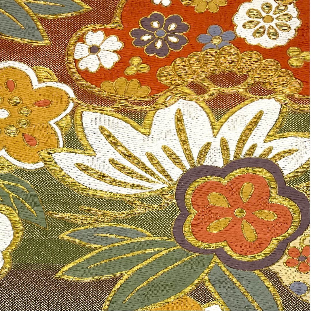 袋帯 振袖用 梅 松 花唐草 帯丈436cm 正絹 Aランク 六通 フォーマル グラデーション系 1123006183399