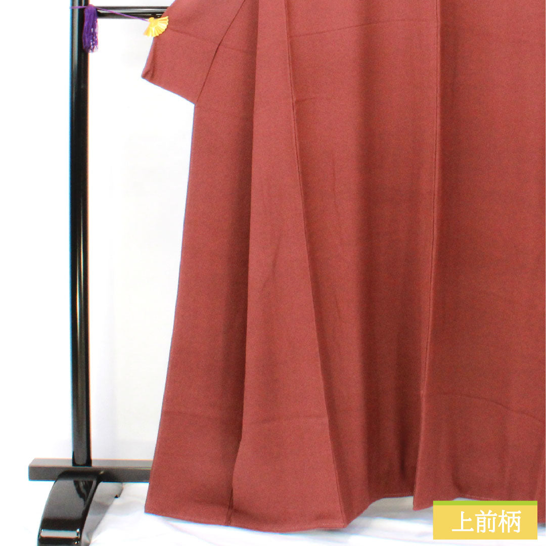 色無地 正絹 身丈163cm 裄丈67.5cm 小豆茶色(あずきちゃいろ) 素無地 一つ紋 丸に桔梗 袷 Sランク 茶系 1114001822414
