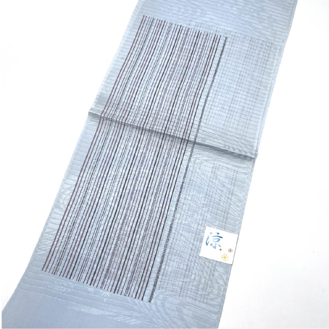 (New) Obiage, pure silk, semi-formal, pale white, summer, striped, length 170cm, width 28cm, new rank, light blue, 1136000731924