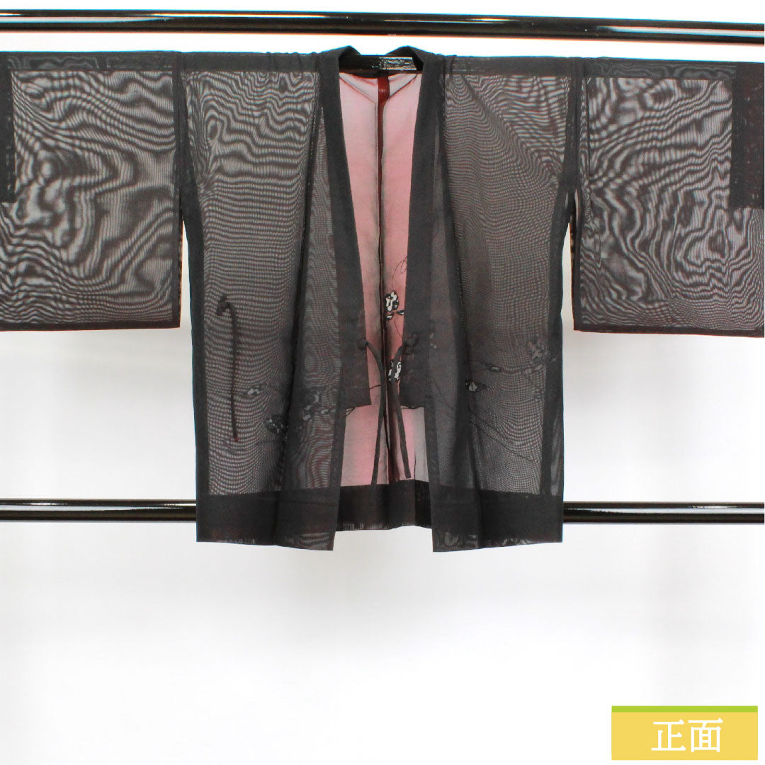 羽織 正絹 身丈81.5cm 裄丈68cm 夏物 抽象模様 紗 Sランク 夏物 黒系 1117000852910