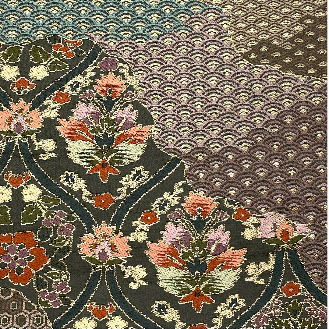 Fukuro Obi Black Oak Color (Kuro Tsurubamiiro) Tachiwaku Seigaiha Tortoise Shell Shirayaen Oba Obi Length 440cm Pure Silk A Rank Six-way Formal Green 1123008953319