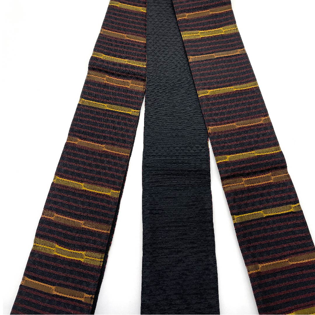 角帯 ポリエステル 黒色 横段 抽象模様 未使用品 帯丈400cm 幅10.5cm NEWランク 黒系 1134000201910