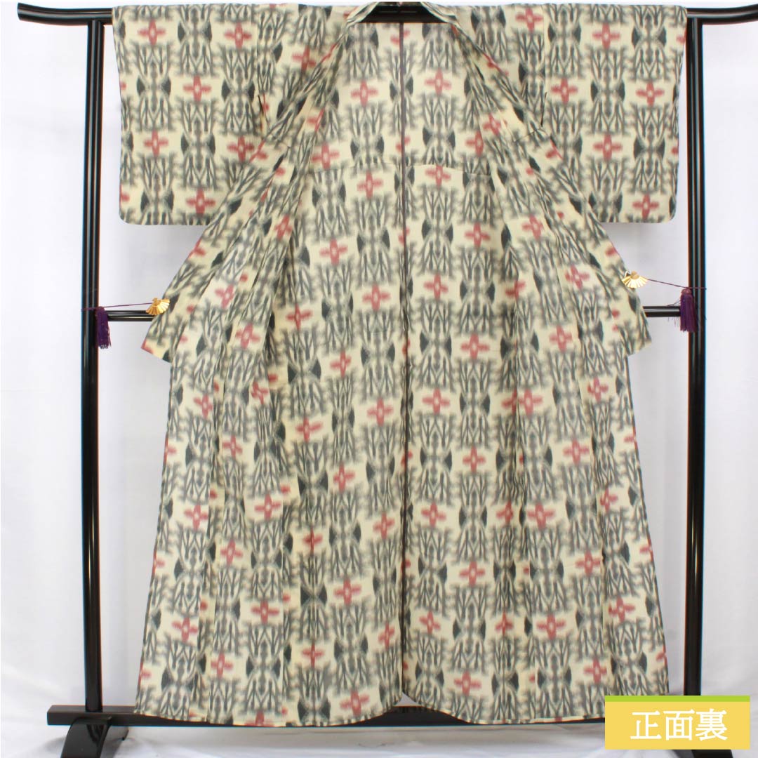 Summer Silk Tsumugi Kimono, Length 159cm, Sleeve Length 63cm, Torinoko Color (Torinoko), Abstract Pattern, Gauze, S Rank, Cream, Item Number 1132002442315