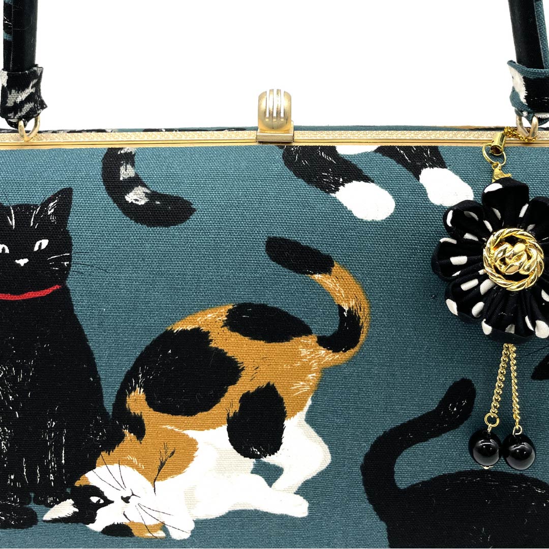 和装バッグ カジュアル 鉄御納戸色(てつおなんどいろ) ネコ 三毛猫 黒猫 緑系 NEWランク 113900062119