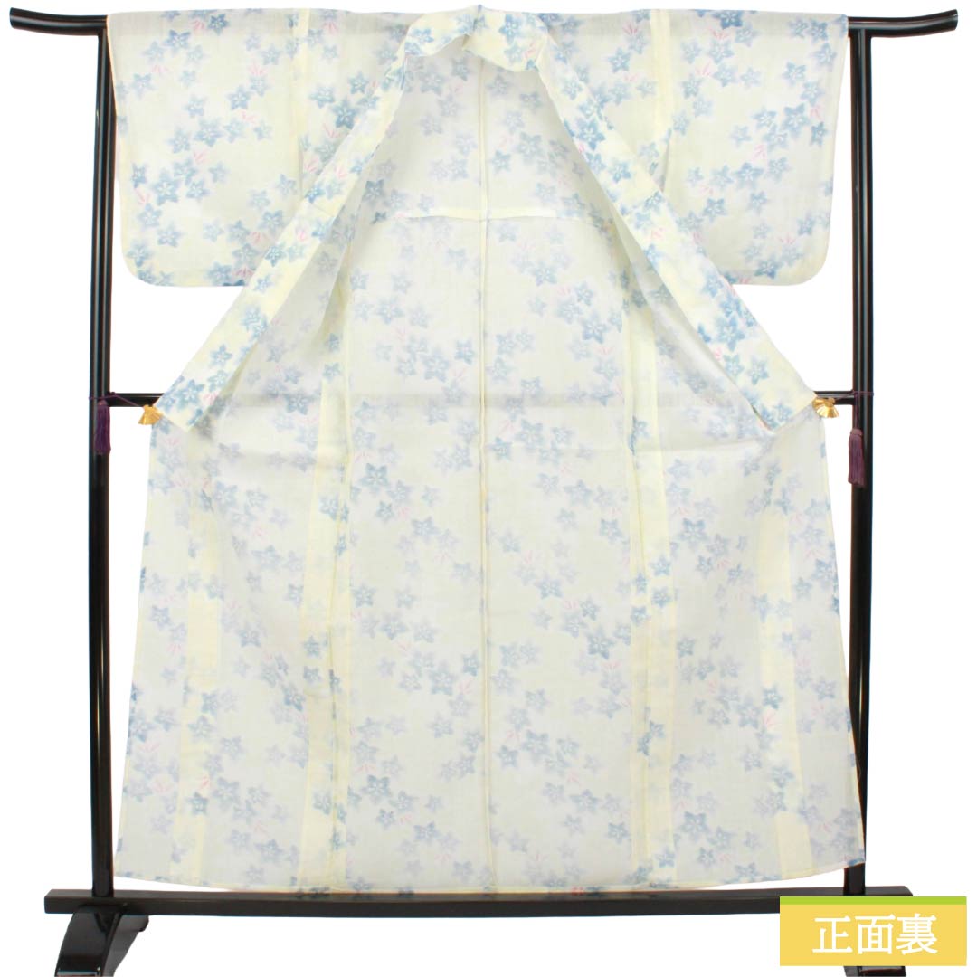 夏物 麻 紬 Sランク 身丈158.5cm 裄丈64cm 白百合色(しらゆりいろ) 夏上布 縮 花柄 紗 白系 1132003622311