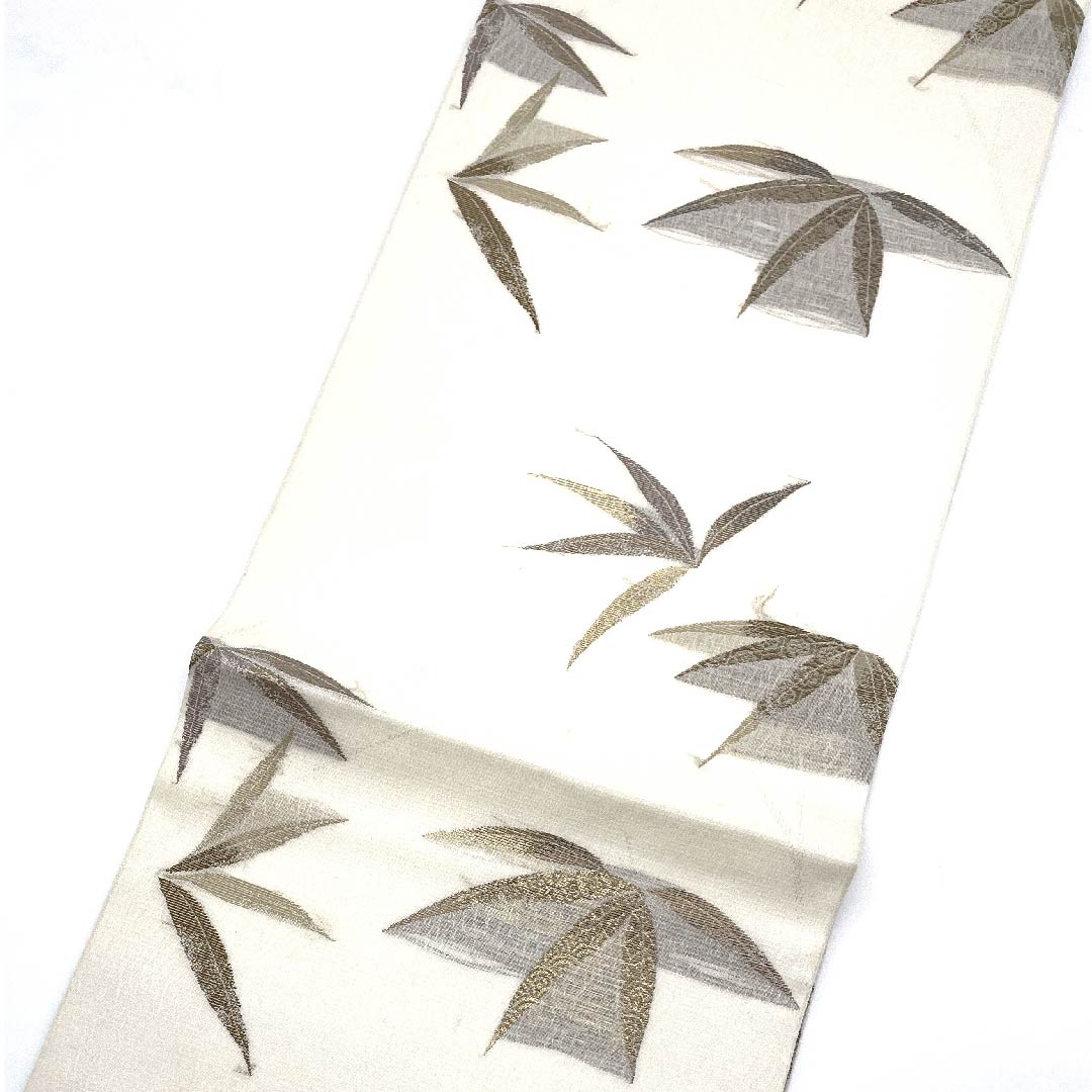 袋帯 真珠色(しんじゅいろ) 夏帯 笹 七宝 帯丈440cm 正絹 Aランク 六通 セミフォーマル 白系 1123007463311