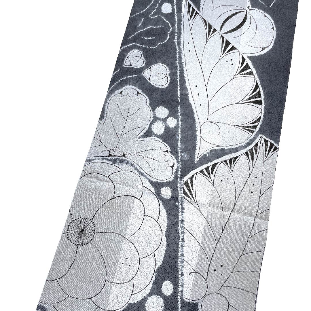 袋帯 紺鼠色(こんねずいろ) 辻ヶ花 帯丈420cm 正絹 Sランク 全通 カジュアル グレー系 1123008692322