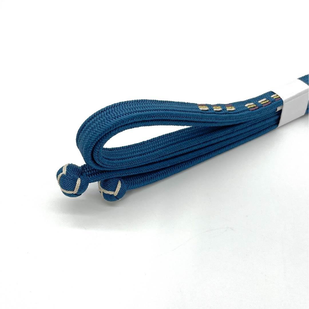 帯締め 正絹 Sランク 舛花色(ますはないろ) 玉房 長さ約154cm 幅約1cm カジュアル 青系 1135005982317