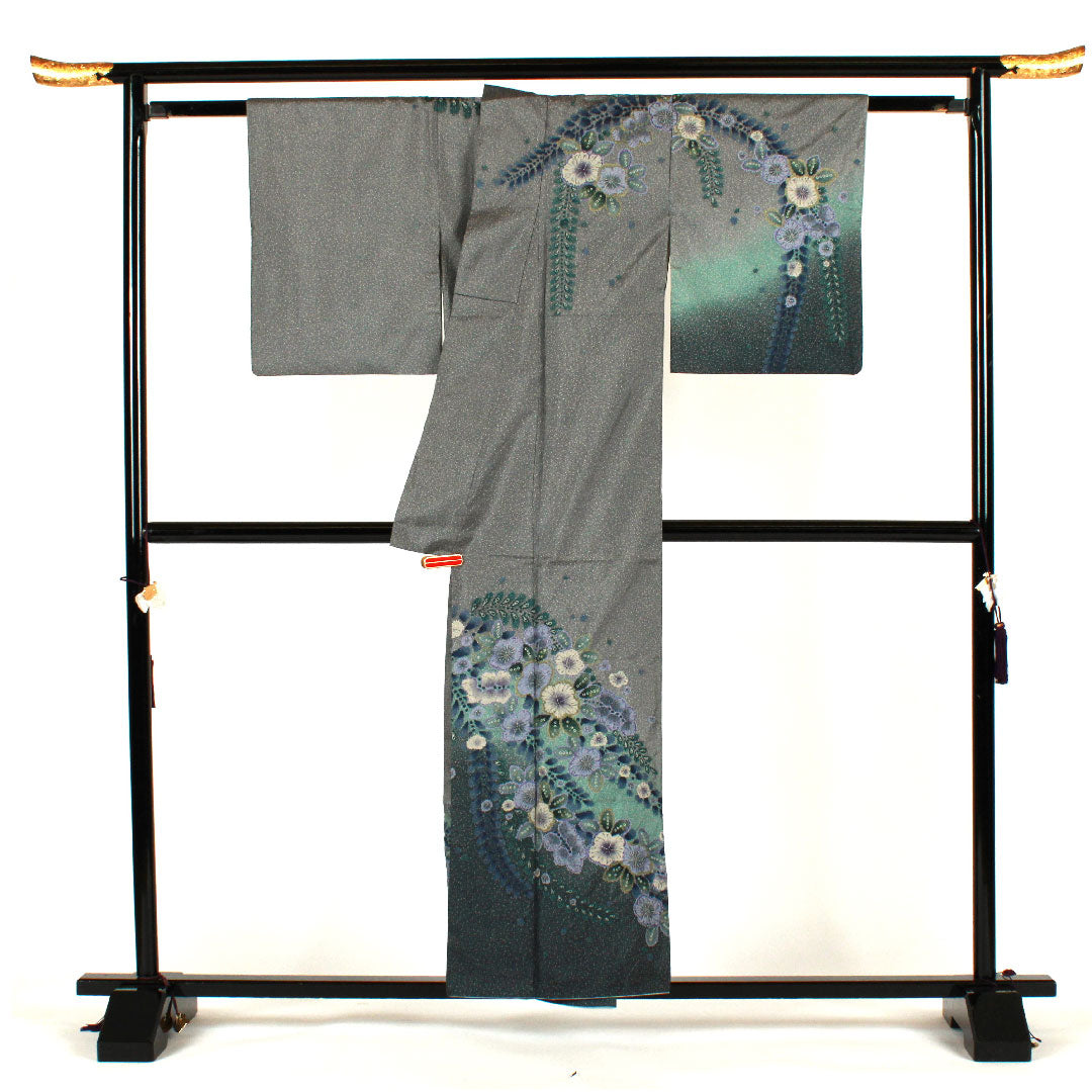 訪問着 袷 身丈157cm 裄丈64cm 辻ヶ花 大島紬 正絹 Sランク グレー系 1112001282322