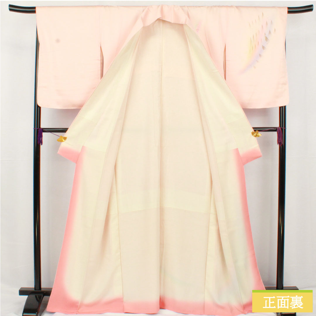 訪問着 正絹 袷 身丈167.5cm 裄丈68.5cm 今様色(いまよういろ) 京友禅 蝶 しつけ糸付き Aランク ピンク系 1112005933513