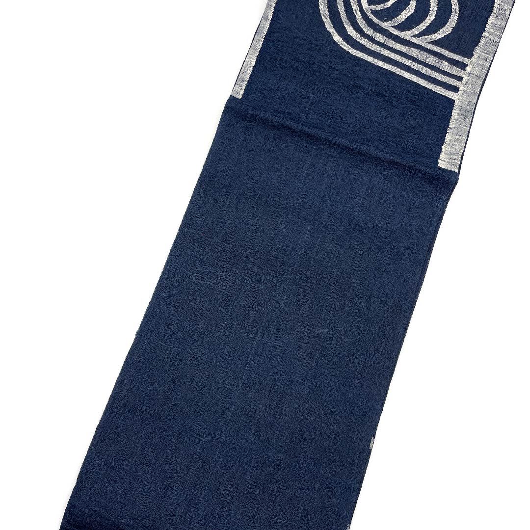 袋帯 夏帯 紺鉄色(こんてついろ) 抽象模様 夏物 帯丈440cm 正絹 Sランク ポイント柄 カジュアル 紺系 1123008522318