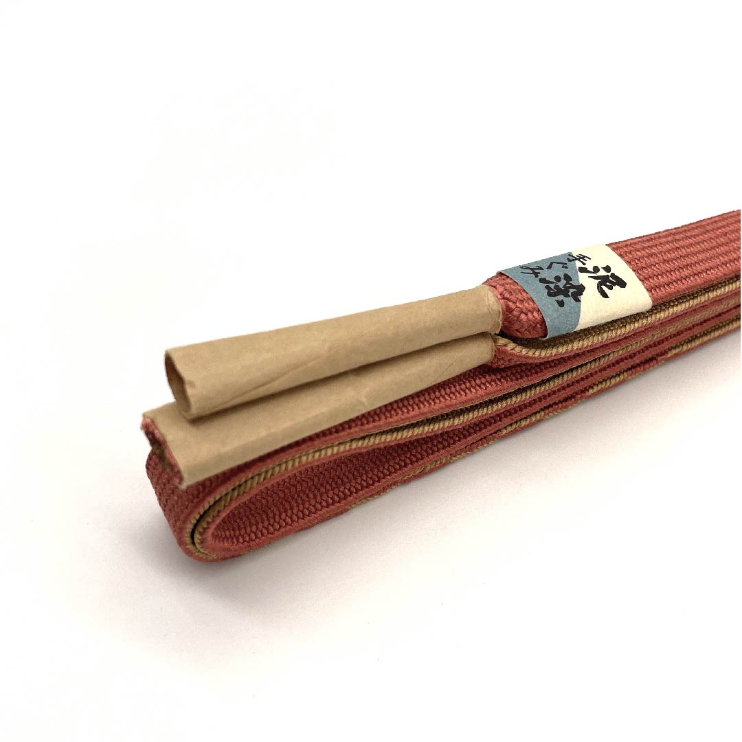 (新古品) 帯締め 正絹 四分紐 紅柿色(べにかきいろ) 泥染手組紐 新古品 長さ約162cm 幅約1.5cm カジュアル Sランク 橙系 1135002692326