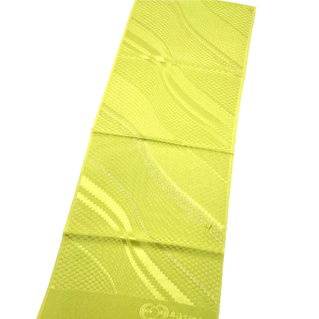 (Like New) Semi-Formal Obiage (Sash) - Pure Silk, Grade A, Wakanae (Young Green) Pattern, Tango Chirimen, Approximately 176cm Long, 31.5cm Wide, Green, Product Number: 1136001053919