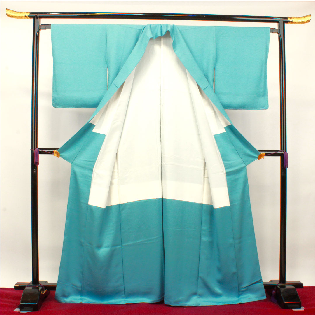 色無地 正絹 浅縹色 しつけ糸付き 未使用品 中陰片喰 身丈165.5cm 裄丈65cm 袷 Sランク 水色系 1114001012524