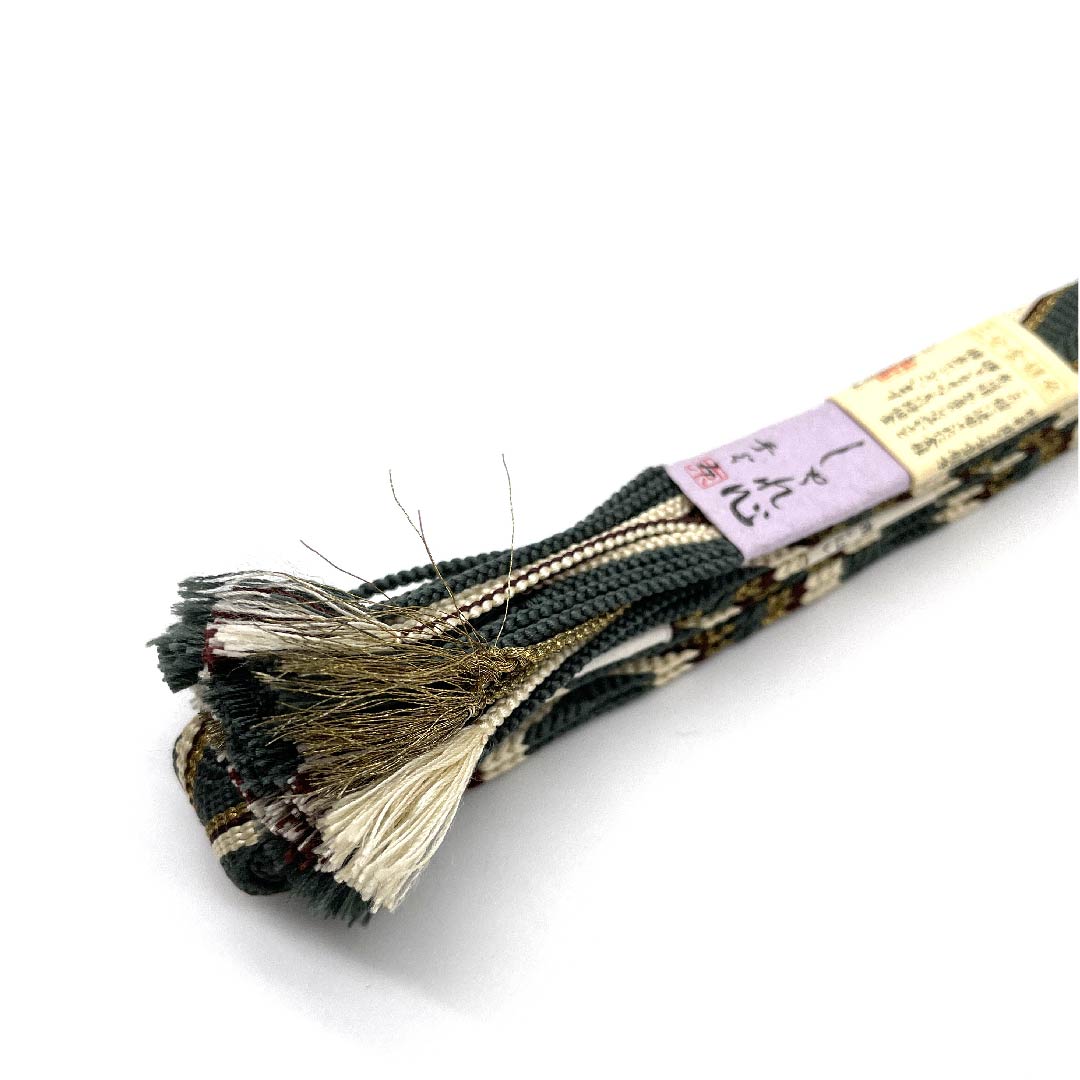 (新古品) 帯締め 正絹 四分紐 錆納戸色(さびなんどいろ) 手組紐 しゃれ心 金属糸使用 長さ約156cm 幅約1.5cm カジュアル Sランク 緑系 1135002762319