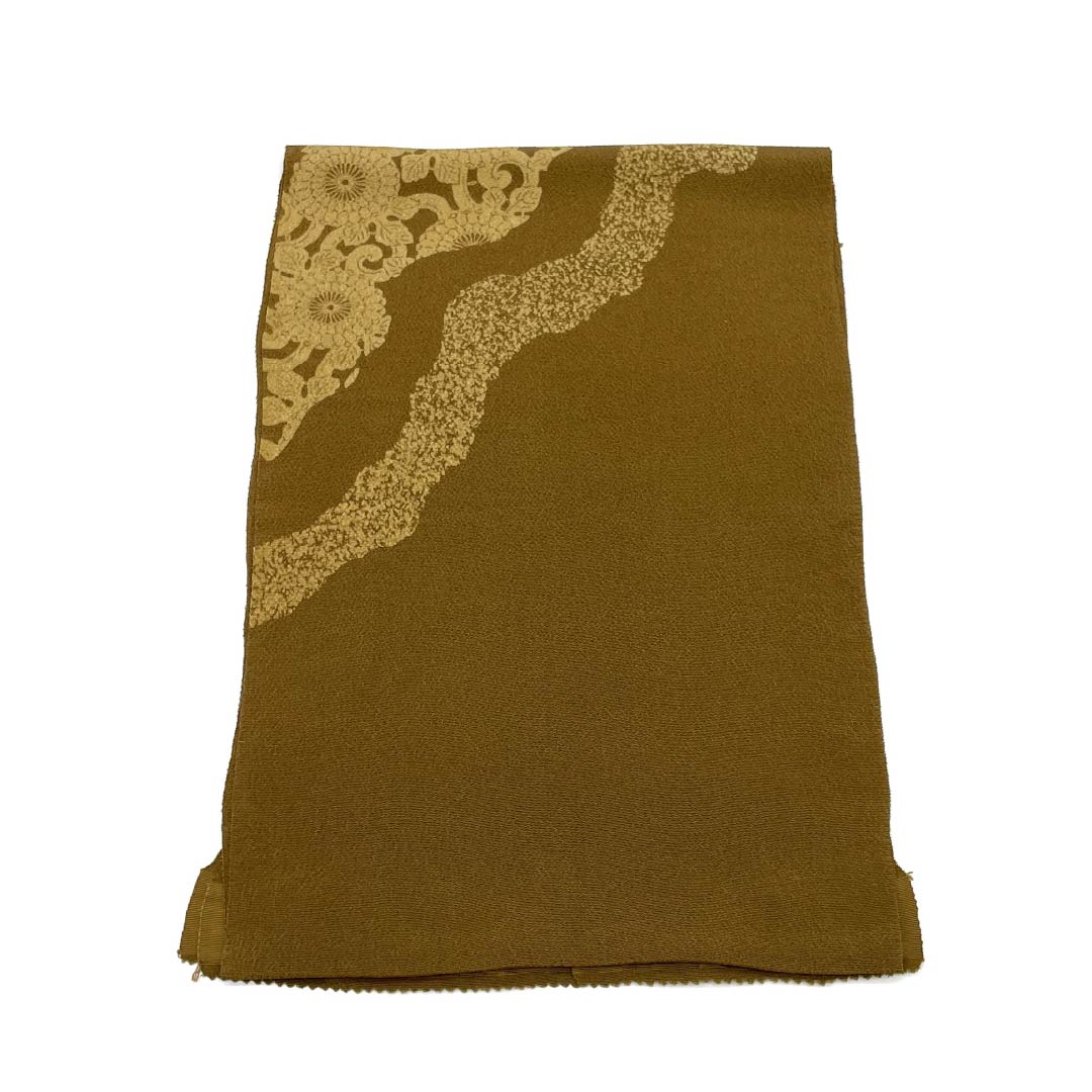 帯揚げ ちりめん カジュアル 脂燭色(しそくいろ) 古典柄 長さ約166cm 幅約28cm Sランク 茶系 1136000372914