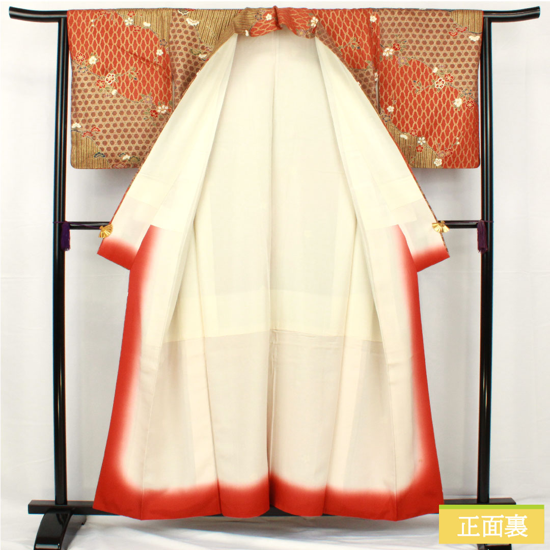 訪問着 正絹 袷 身丈157cm 裄丈63.5cm 京友禅 松竹梅 Sランク 茶系 1112005482314