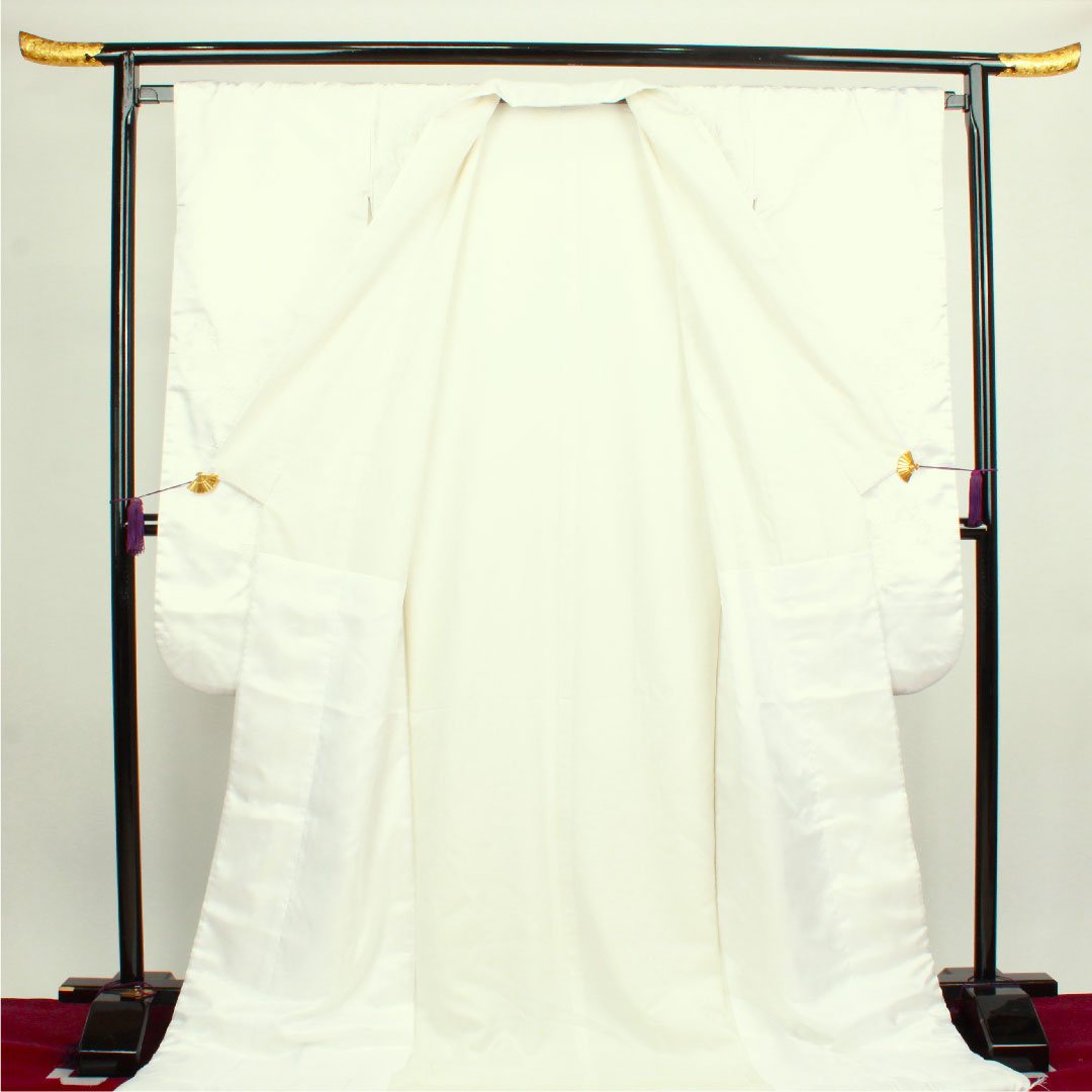 白無垢 身丈197cm 刺繡 花車 草花模様 ポリエステル Bランク 袷 白系 1110000524911