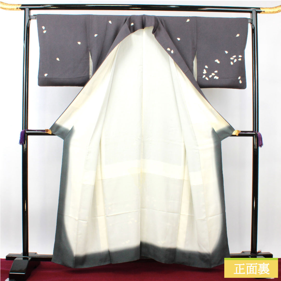訪問着 正絹 袷 身丈159.5cm 裄丈68.5cm 深滅紫色 洛楽人工房 桜 Aランク 紫系 1112003793320