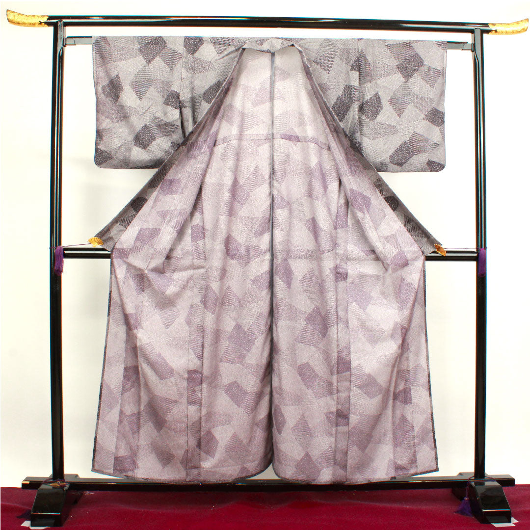 夏物 ポリエステル 小紋 身丈158cm 裄丈62cm 紫烏色(しうしょく) 洗える着物 江戸小紋 絽 Sランク 紫系 1132000722320