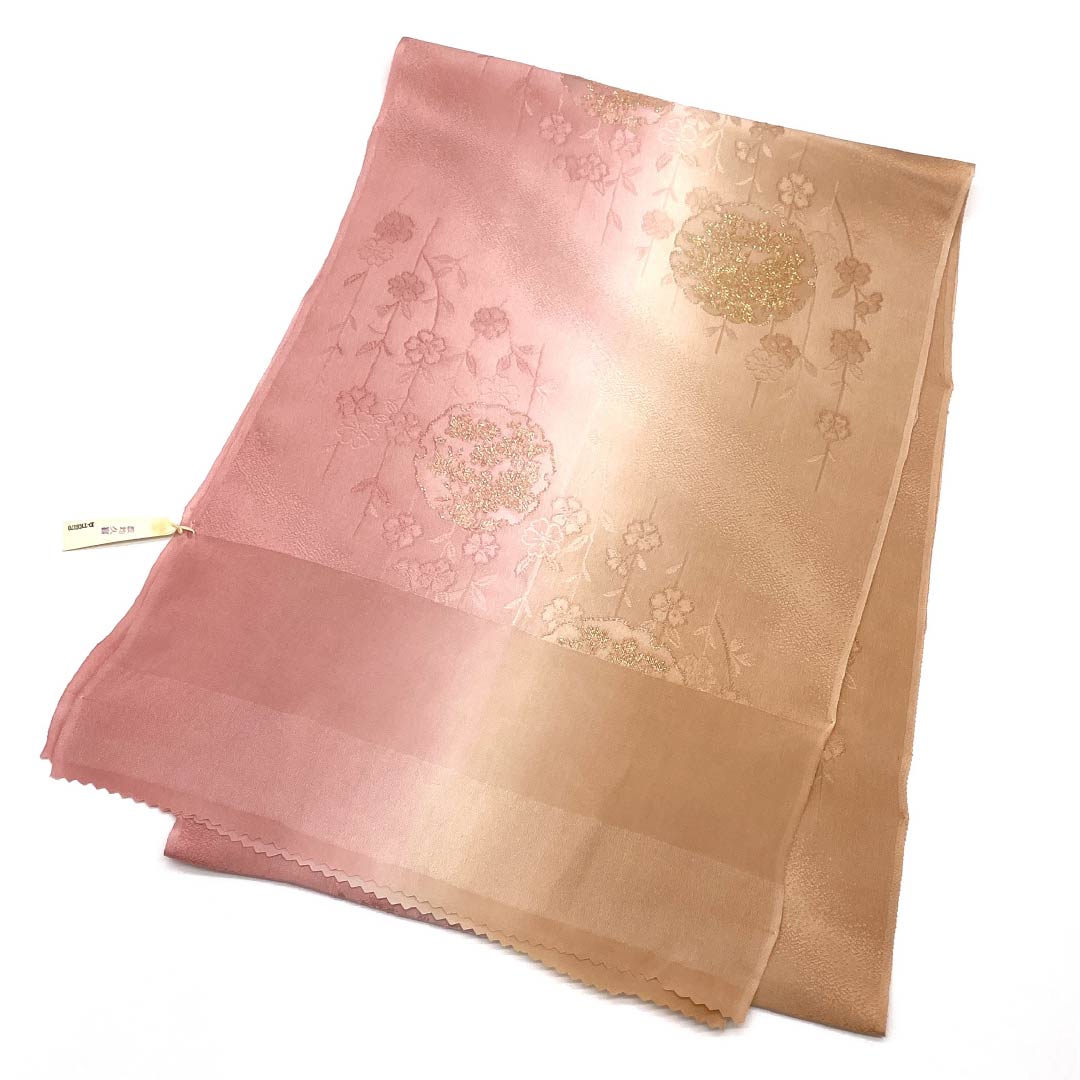 Obiage Silk S-Rank Semi-Formal Hitoeume-iro (Single Plum Blossom Color) Hadairo (Skin Color) Gradation Yukiwa (Snowflake Pattern) Length approx. 172cm Width approx. 29.5cm Pink-toned 1136002482913