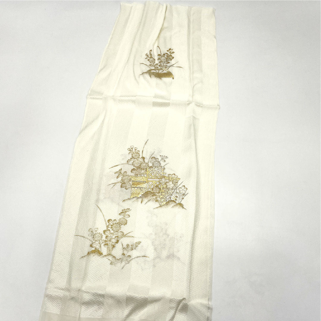 (新古品) 帯締め・帯揚げセット 正絹 NEWランク 胡粉色(ごふんいろ) 留袖用 金彩加工 紗綾形模様 長さ約160cm 幅約1.7cm フォーマル 白系 1141000421311