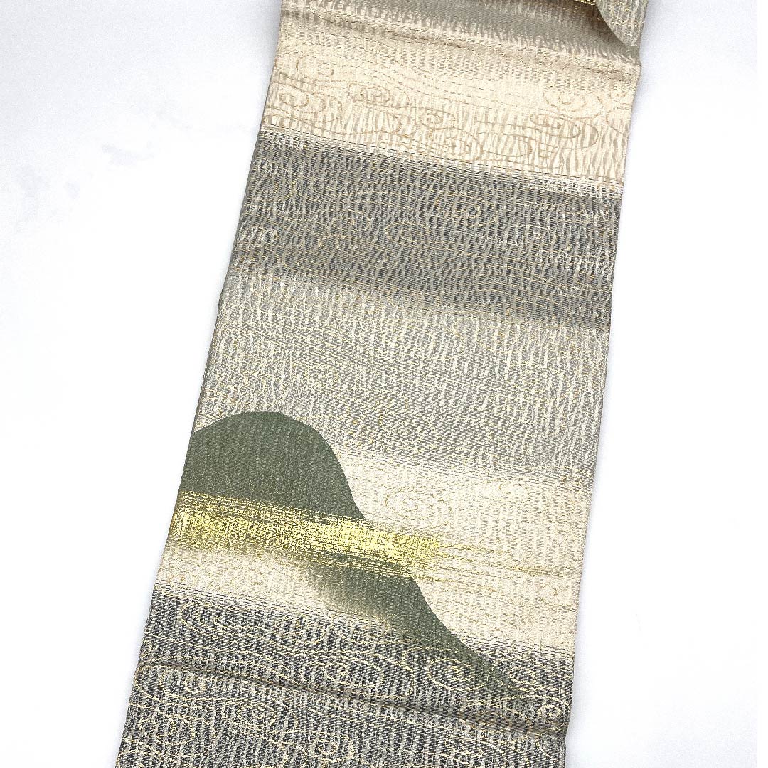 袋帯 銀色 遠山 帯丈440cm 正絹 Sランク ポイント柄 フォーマル 銀系 1123007782322