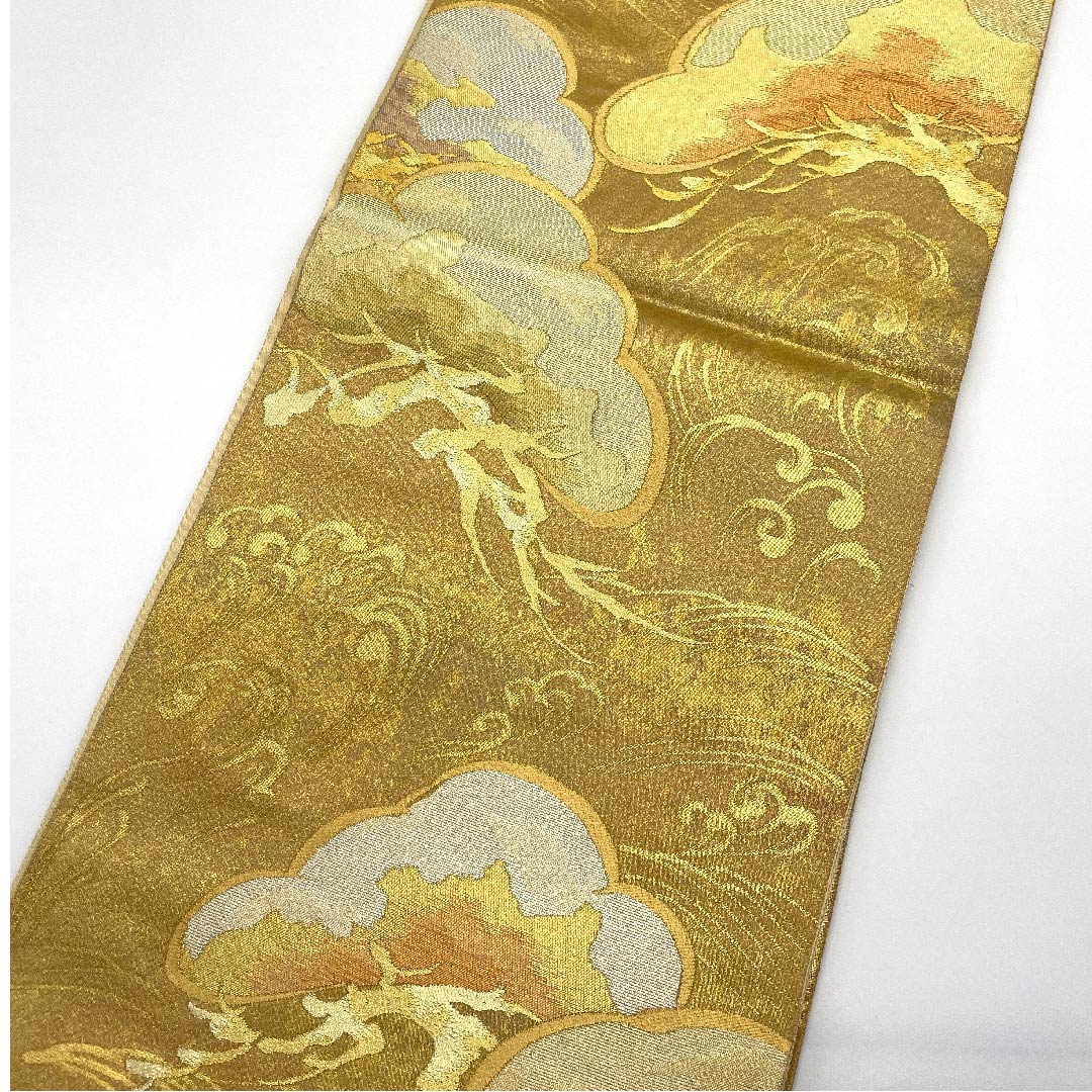 袋帯 金色 松 帯丈436cm 正絹 Sランク 六通 フォーマル 金系 1123006612321