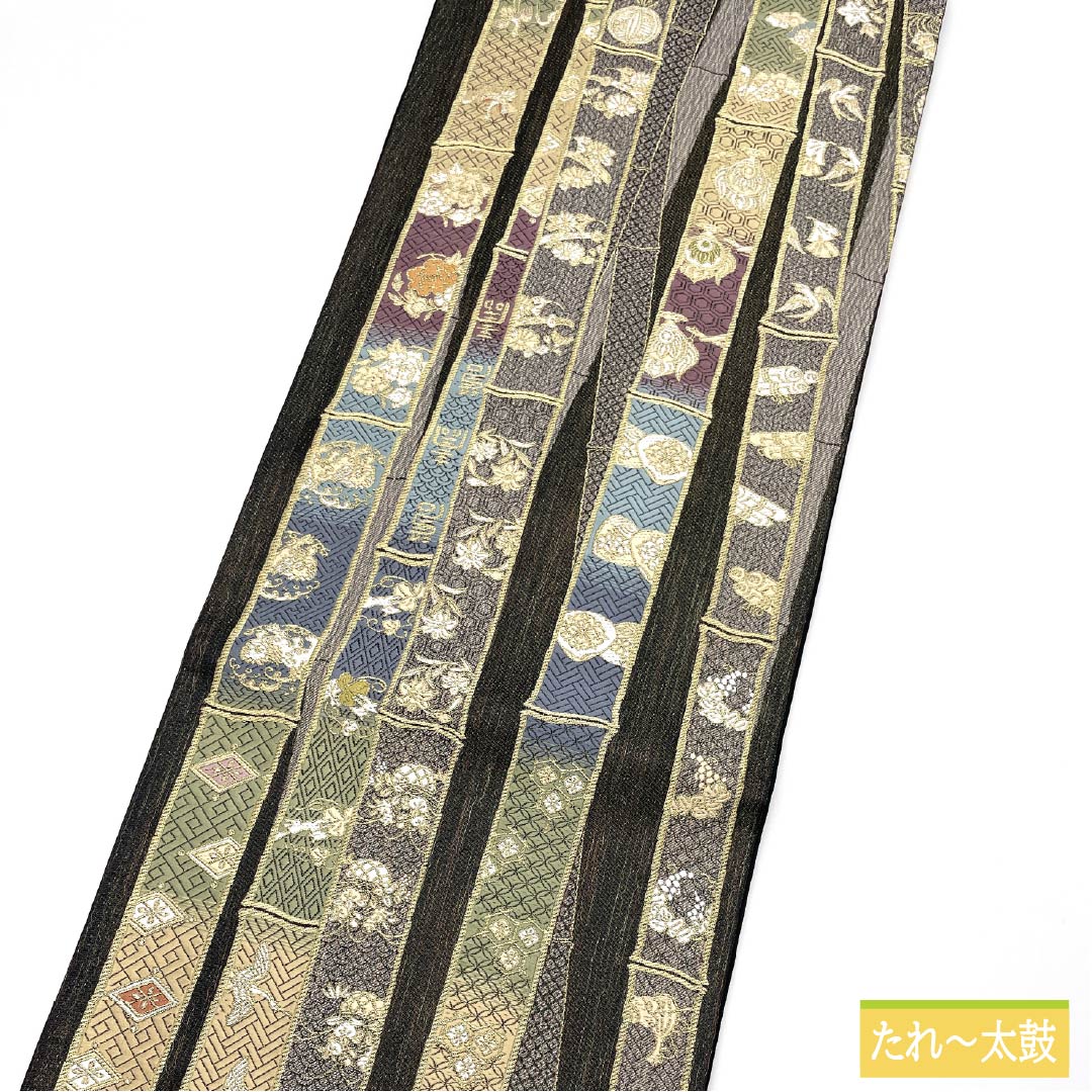 袋帯 正絹 Sランク 吉祥百寿瑞竹文 一図全通網羅錦 帯丈444cm 全通 フォーマル 黒系 1123015262310