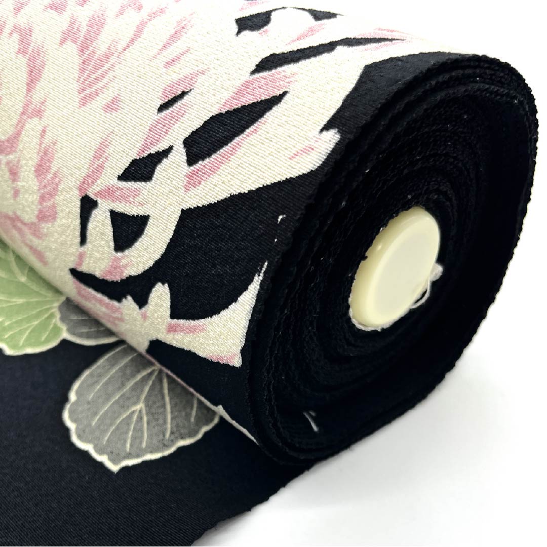 反物 小紋 正絹 黒色(くろいろ) 丹後ちりめん 糸菊 花柄 NEWランク 黒系 1130001021910