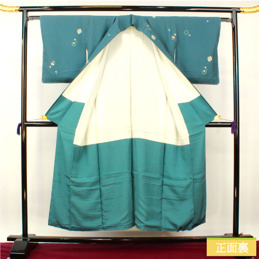 Komon, pure silk, length 150.5cm, sleeve length 62.5cm, lined, rust color, snowflake, rabbit, B rank, blue, 1115004214117