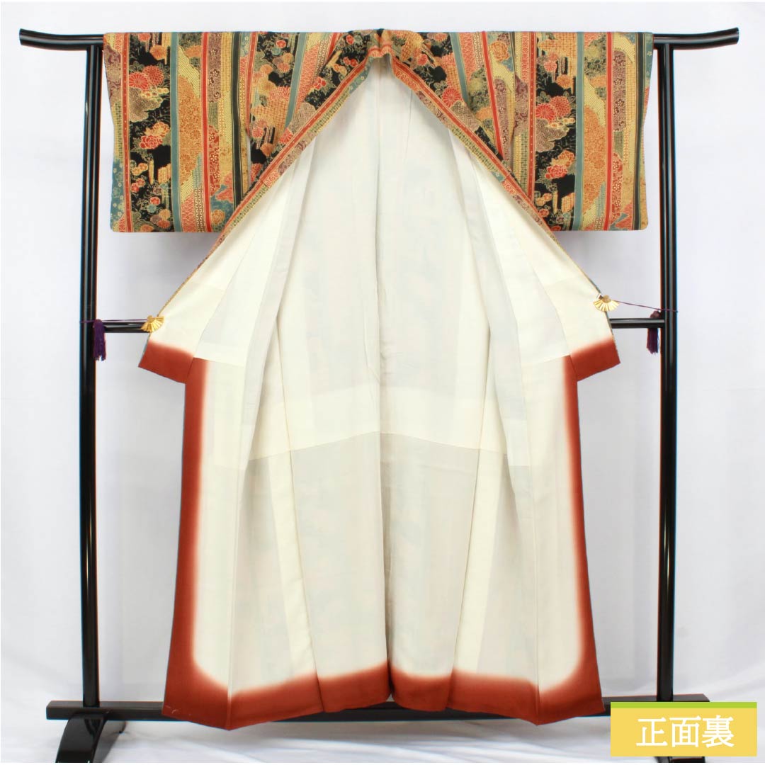 小紋 正絹 Aランク 身丈155cm 裄丈62cm 袷 縦縞 古典柄 グラデーション系 1115006603399