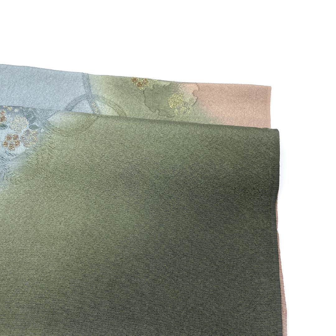 Obiage, pure silk, S rank, semi-formal, Iwaicha (dark olive green) color, yukiwa (snow ring) pattern, cord, length approx. 174cm, width approx. 29cm, green family, 1136004292919