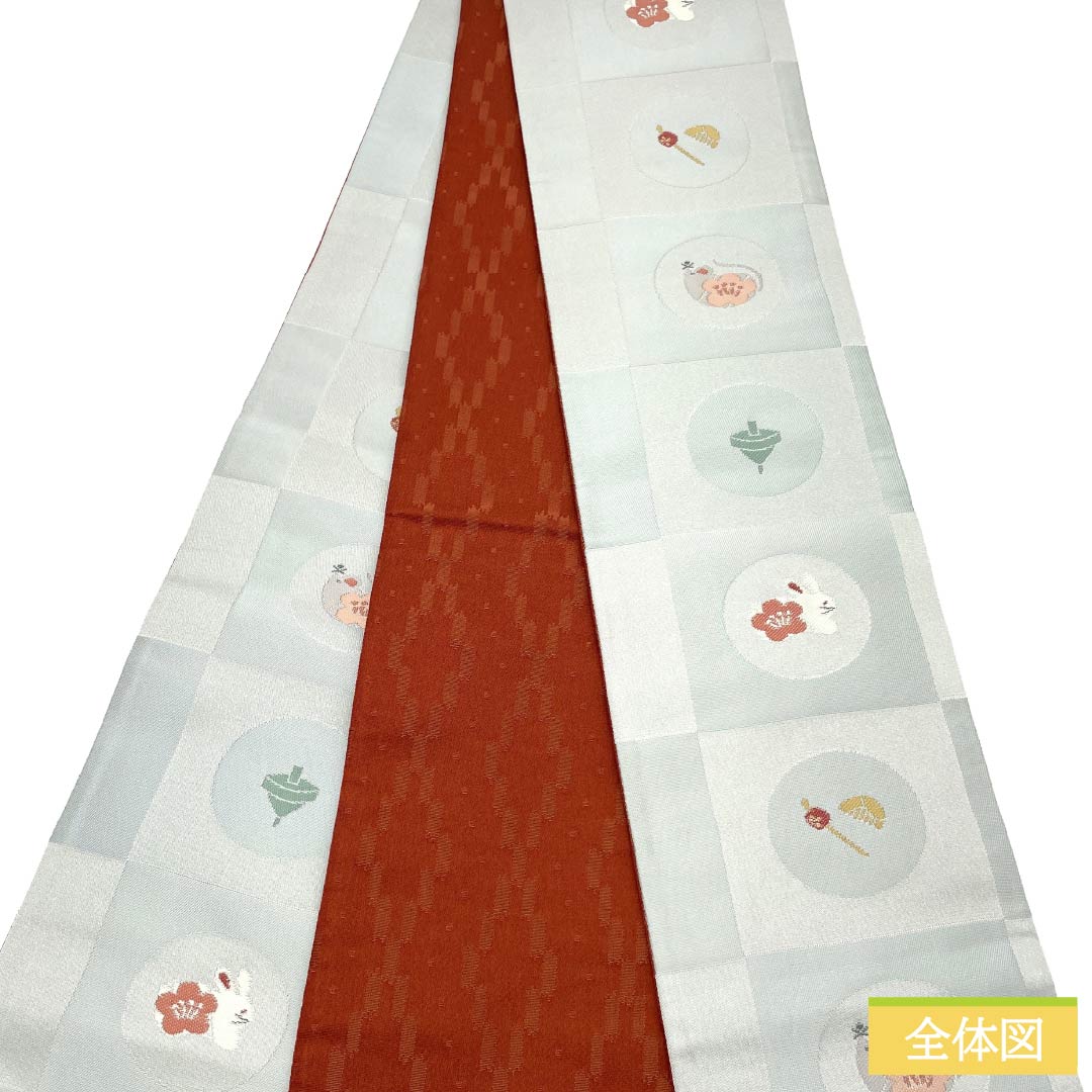 半幅帯 ポリエステル Aランク 薄鼠色(うすねずいろ) 古典柄 和小物 帯丈346cm グレー系 1125003453322