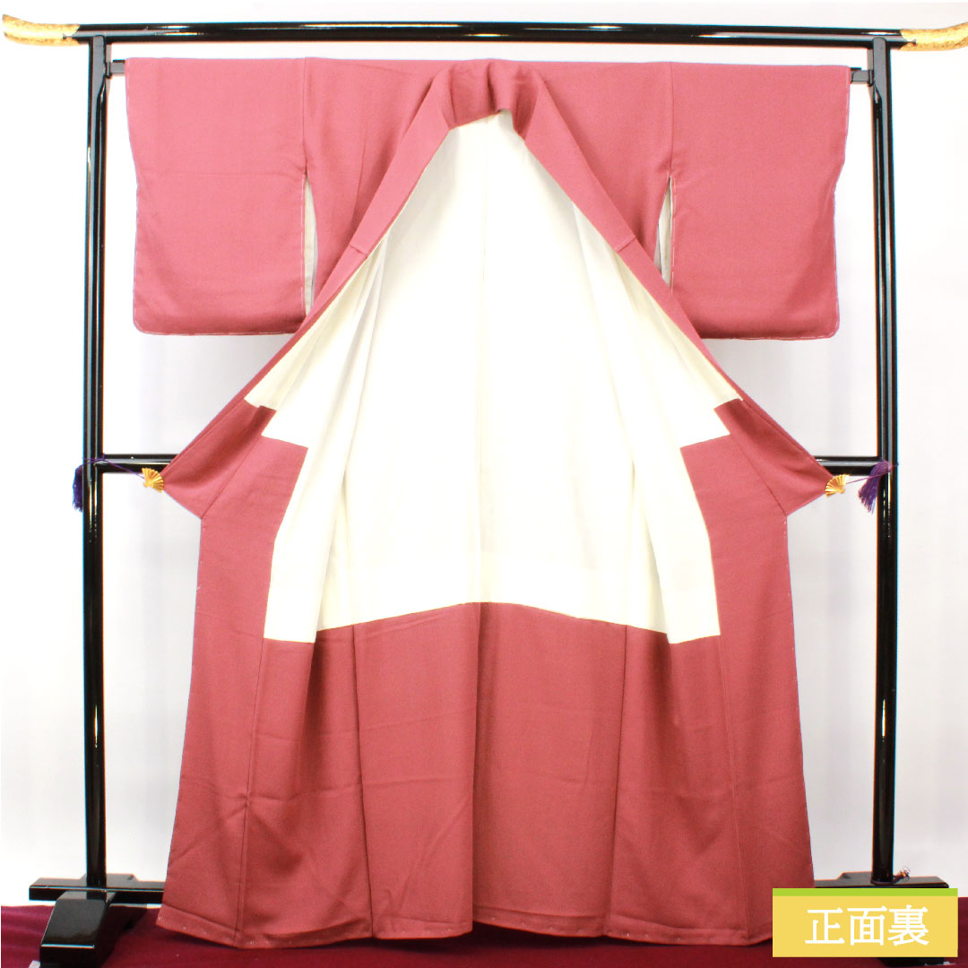 Plain color, pure silk, length 164cm, sleeve length 67.5cm, sappan color, plain color, one crest, chuin katabami, lined, A rank, red, 1114001303412