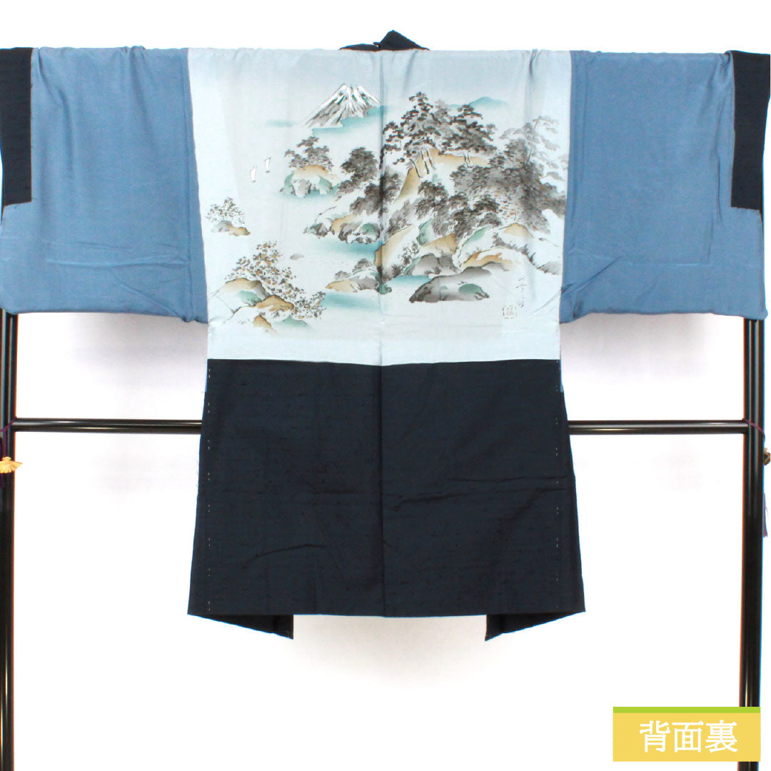 男物 正絹 Aランク 身丈101cm 裄丈73cm 濃紺色(のうこんいろ) ひげ紬 しつけ糸付き 紺系 1119001613118