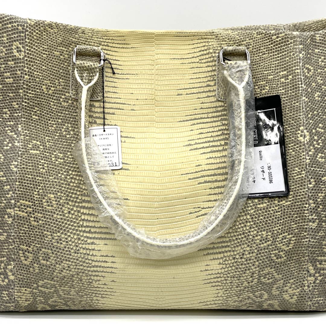 (新古品) 洋装バッグ リザード Aランク 新古品 リザード ナチュラリングマークトカゲ 黄系 119700039323