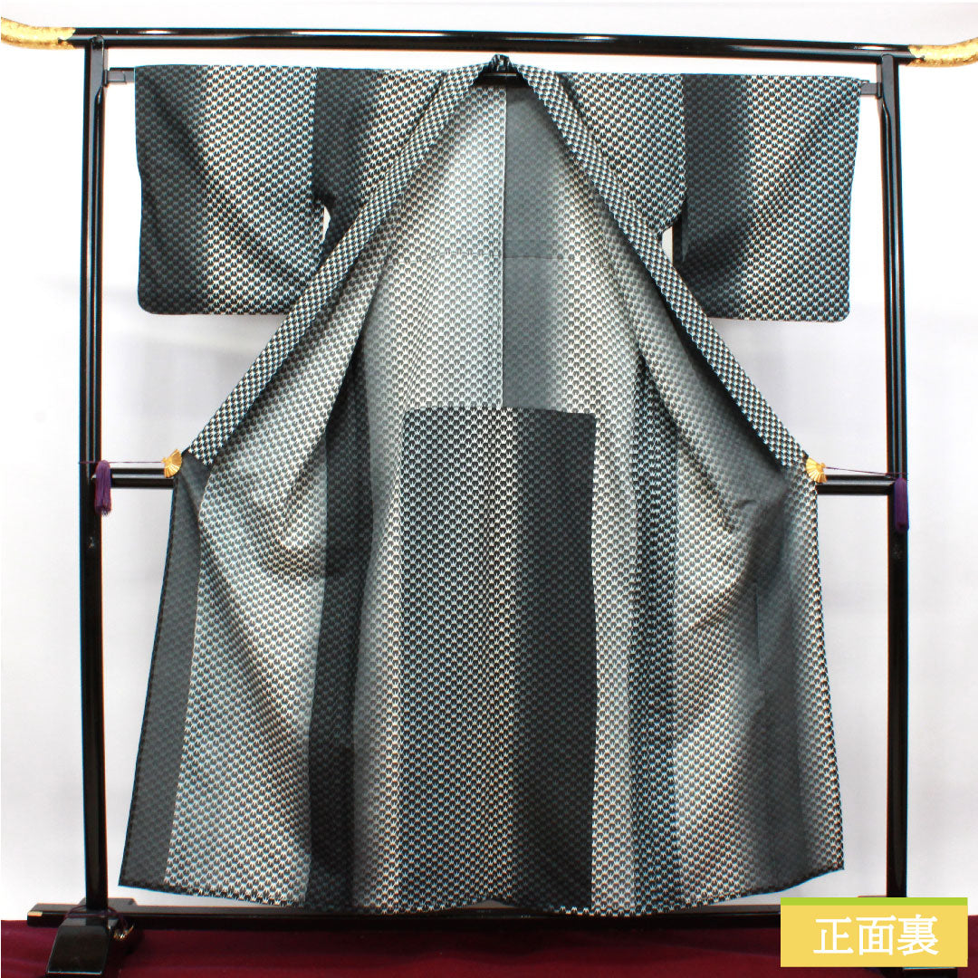 小紋 ポリエステル 身丈158cm 裄丈67cm 単衣 洗える着物 幾何学模様 Sランク グラデーション系 1115003962399