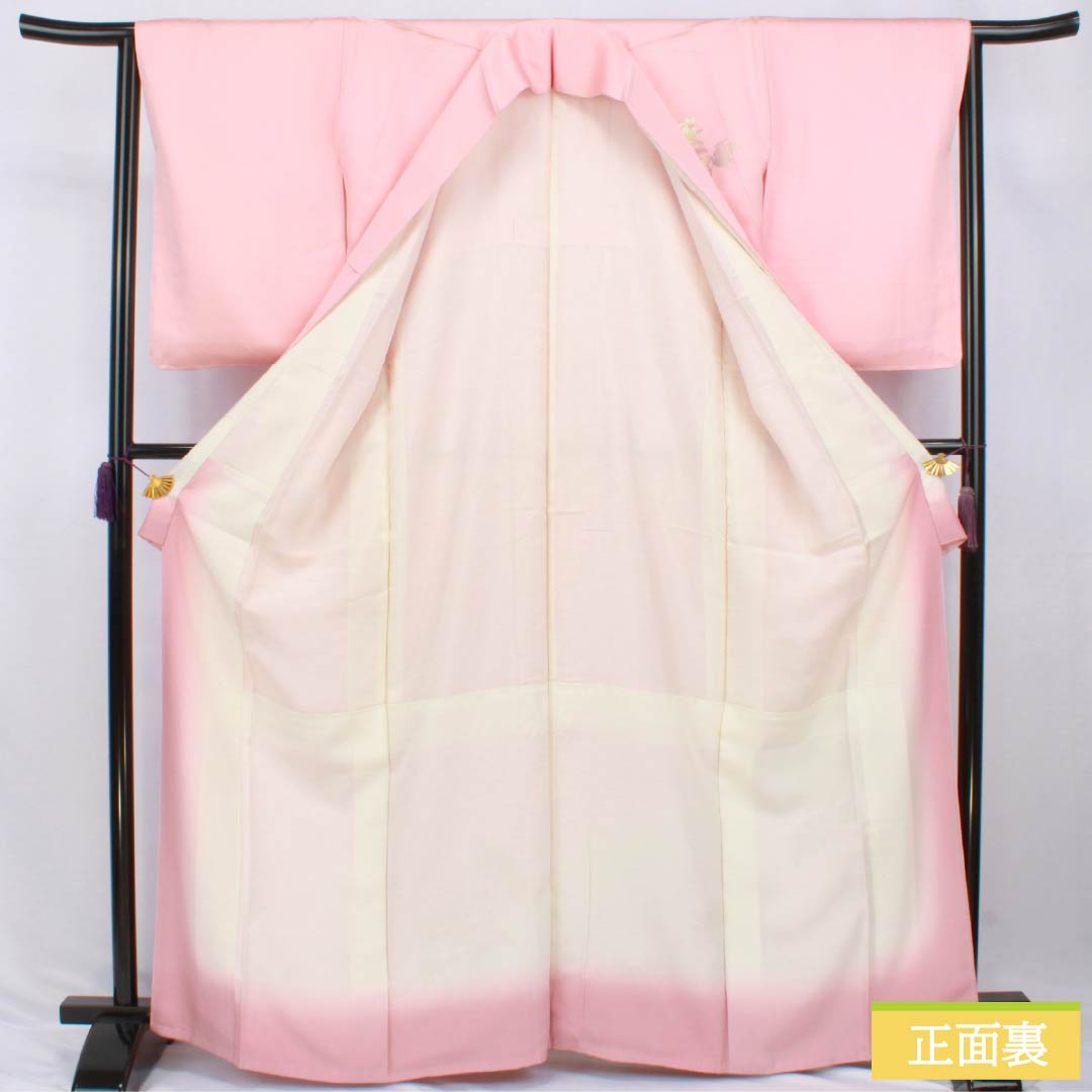 Formal Kimono, Pure Silk, Rank S, Lined, Length 166cm, Sleeve-to-Sleeve 64cm, Asabeni-iro (Pale Red), Attached Collar, Gold Embossing, Flowers, With Basting Stitches, Pink Tones, 1112007812513