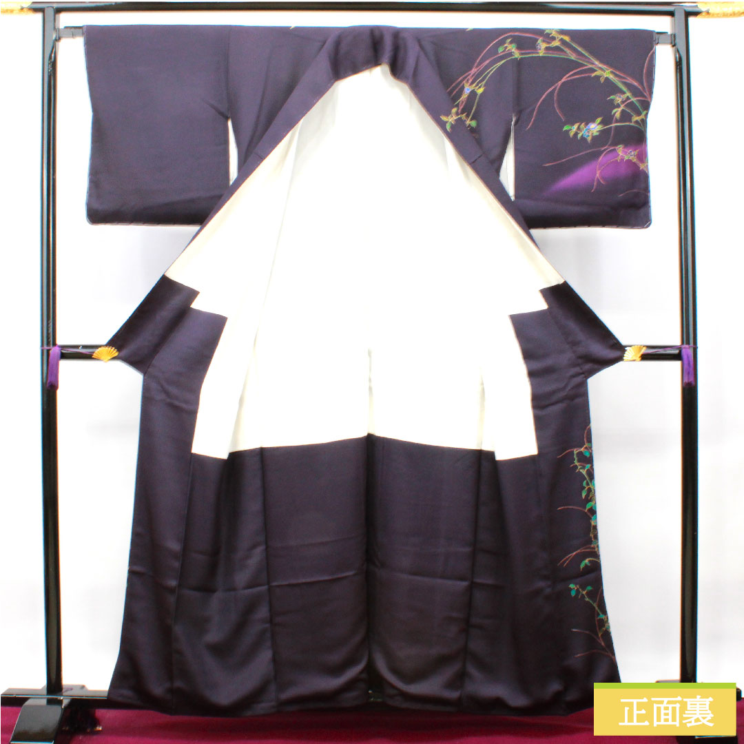 Homongi, pure silk, lined, length 158.5cm, sleeve length 65.5cm, brown, floral pattern, basting thread included, unused, S rank, purple, 1112003552320