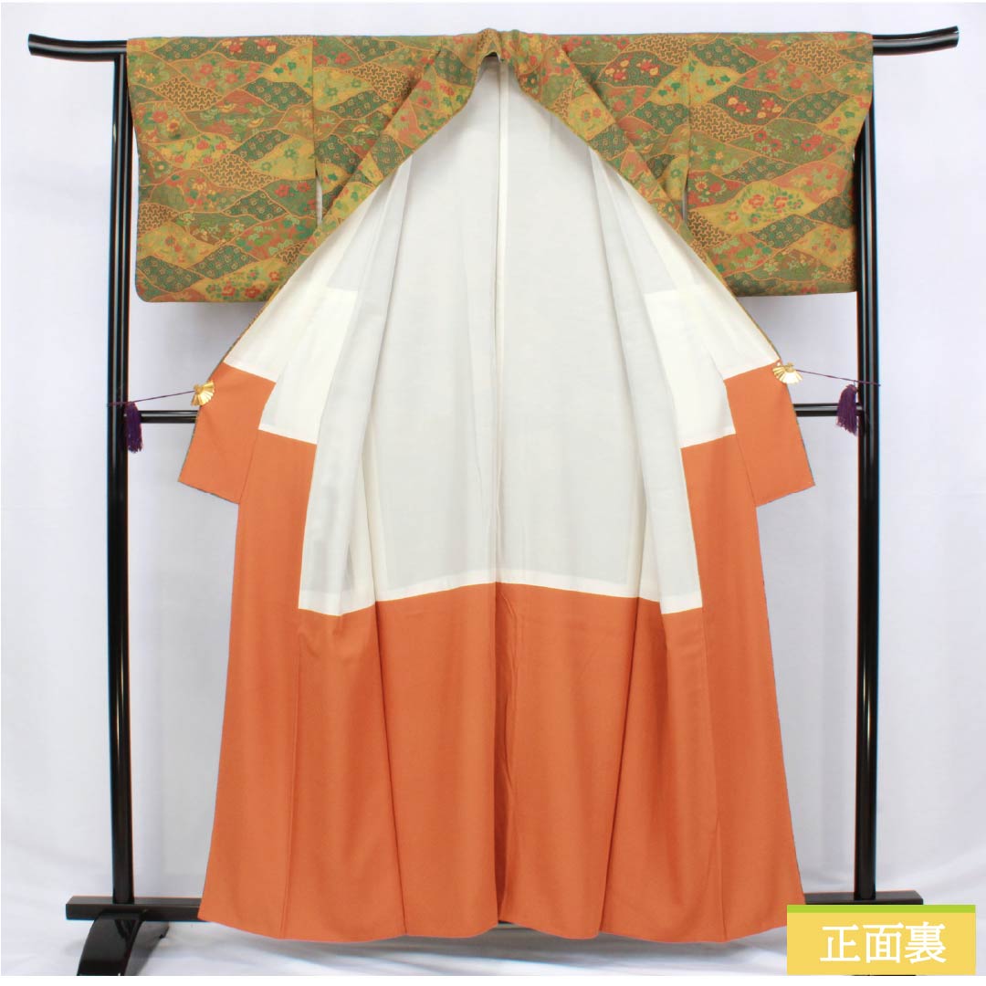 小紋 正絹 身丈159.5cm 裄丈66cm 袷 型染 割付 古典柄 Sランク グラデーション系 1115006082399