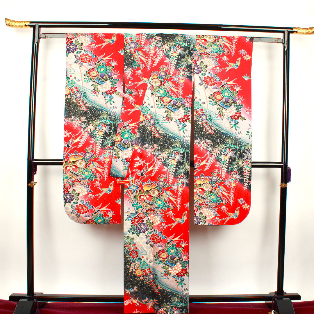 振袖 身丈163cm 裄丈64cm 袷 茜色 型染 吉祥文様 正絹 Sランク 赤系 1113000862412