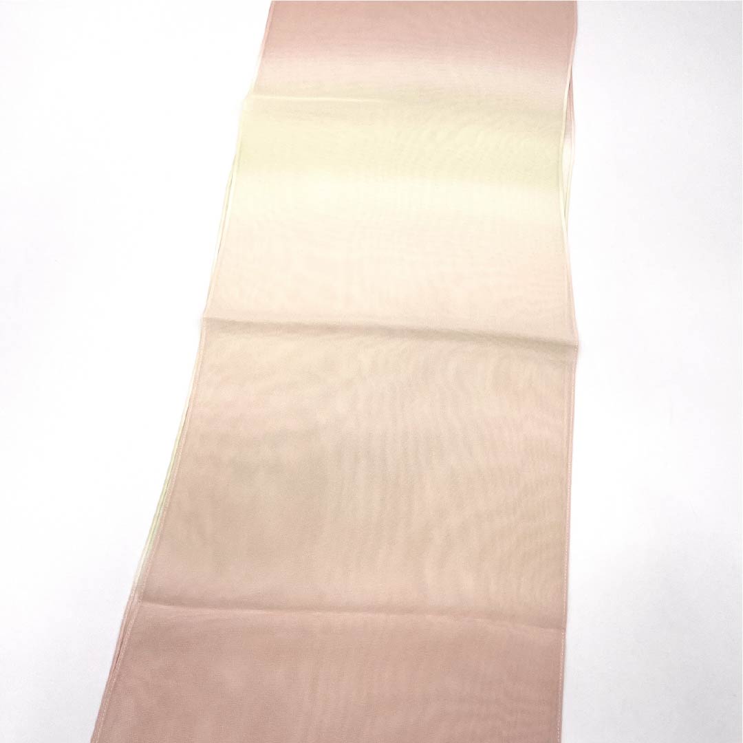 (新古品)帯揚げ 正絹 NEWランク セミフォーマル 乙女色(おとめいろ) 硫黄色(いおういろ) グラデーション 夏物 長さ約180cm 幅約29.5cm ピンク系 1136002191913