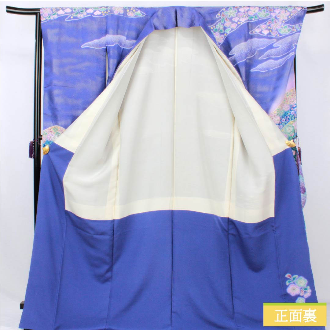 振袖 正絹 Sランク 身丈172.5cm 裄丈68cm 袷 青紫色(あおむらさきいろ) 銀通し 辻が花 遠山 ソフトガード加工 紫系 1113002552620