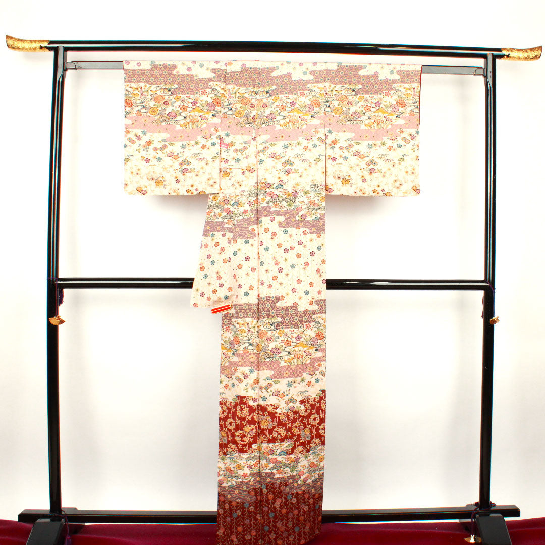 訪問着 袷 身丈163cm 裄丈64cm 薄桜色 京紅型 吉祥文様 正絹 Aランク ピンク系 1112001493413